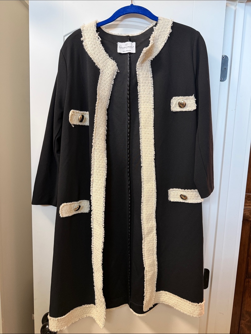 Rinascimento Black Coat with Cream Trim